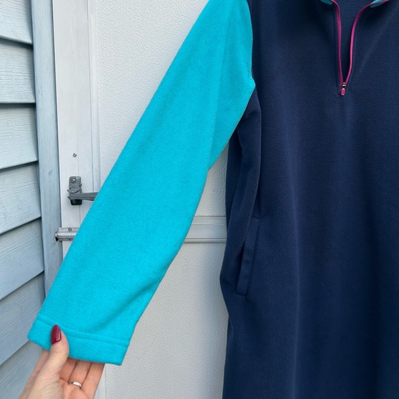 Lands End Fleece Dress Womens XL/P Color Block Blue 1/4 Zip Lounge Cozy Pockets - Picture 8 of 10